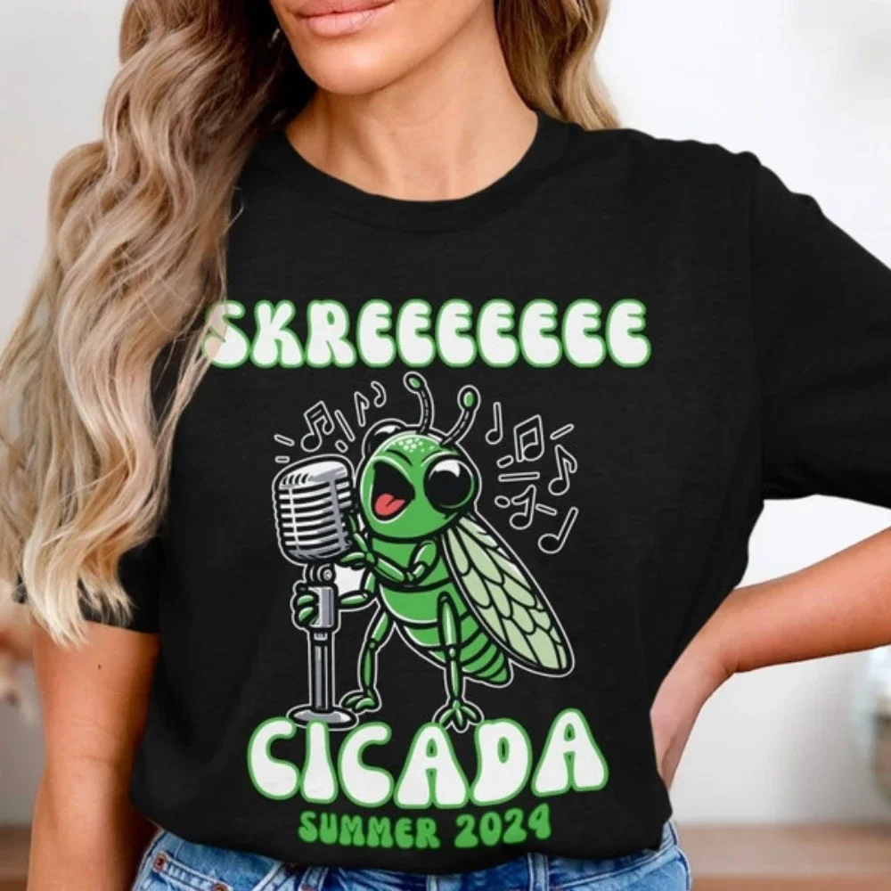 Funny Cicada Singing Retro T-Shirt Summer 2024 Cicada Music Insect Lover Gift Tee Cute Insect Graphic Shirts Aesthetic Clothes