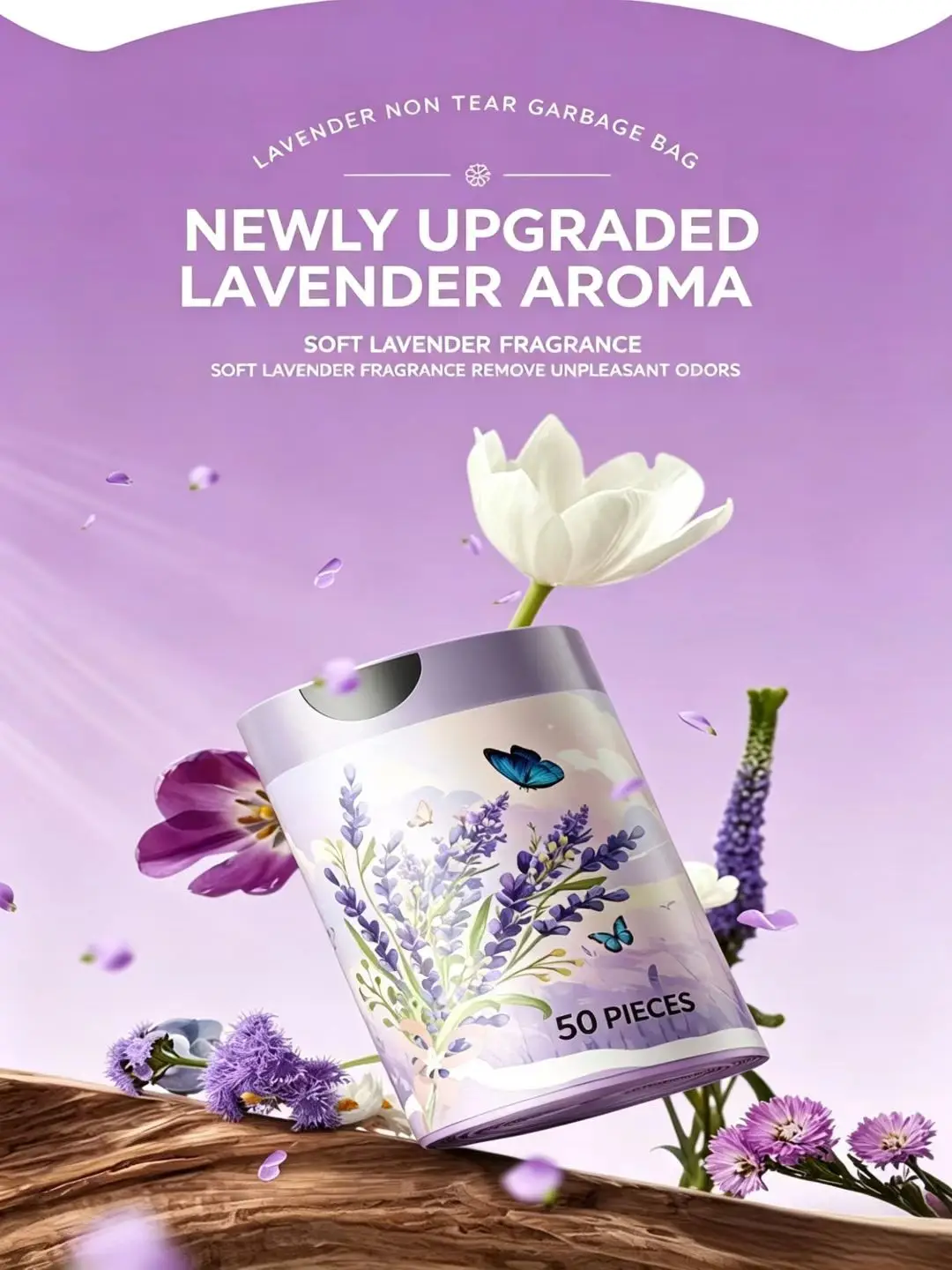 Thickened Lavender Scented Drawstring Garbage Bags, Heavy Duty Large Plastic Trash Bags with Handles for Kitchen