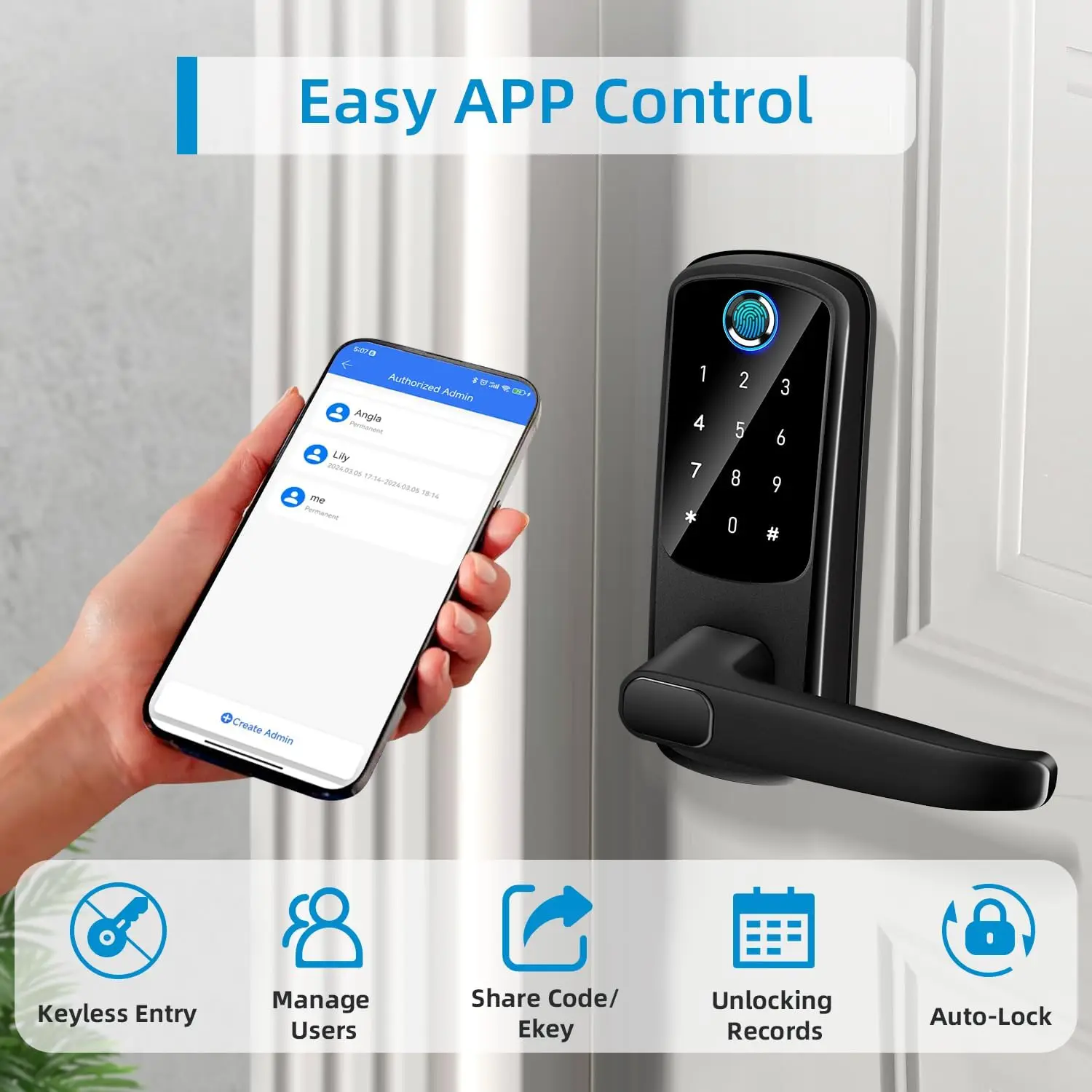 CIEPOJIT Smart Door Lock Fingerprint Electronic Deadbolt Keypad TTlock App Monitor Keyless Entry Auto Lock Easy Install Hotel