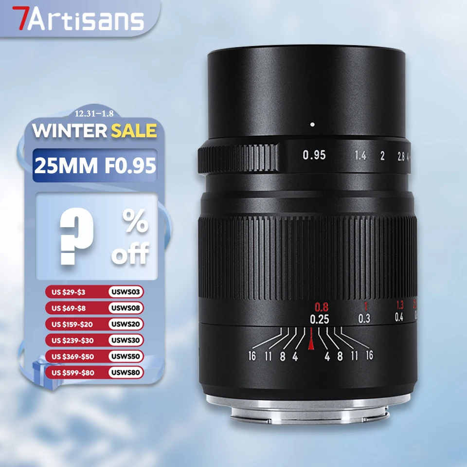 7artisans APS-C 25mm F0.95 Large Aperture Lens for Documentary with Sony E Nikon Z Fujifilm XF Canon EOS-M RF Leica L M43 Mount