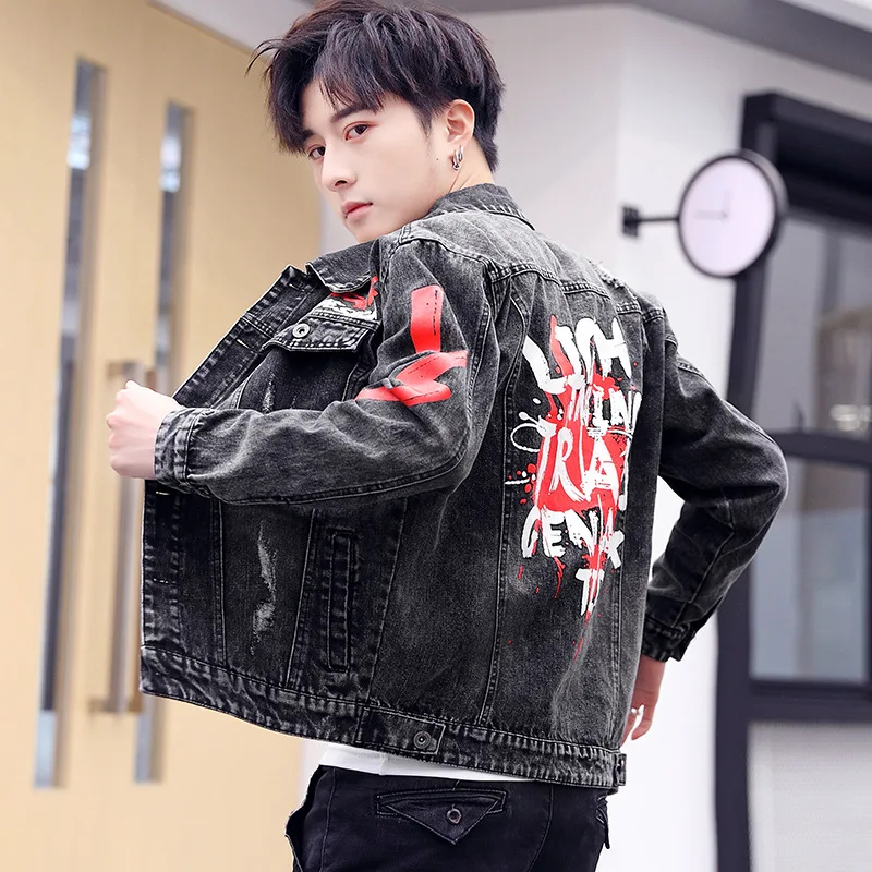 

Ripped Denim Jacket Male Trend Self-cultivation Spring Autumn Youth Jacket Male 2022 New Korean Handsome Teenagers Top