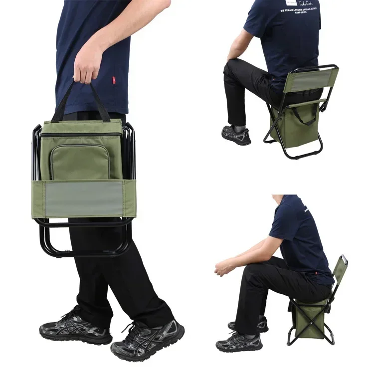 Portable Outdoor Folding Ice Pack Chair with Storage Bag and Backrest Insulation Function 3-in-1 Leisure Camping Fishing Chairs