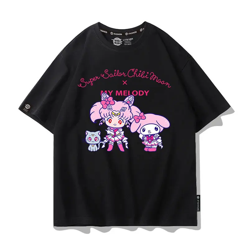 Sailor Moon Cinnamoroll Kuromi t-shirt a maniche corte Anime Cartoon Sanrio Summer Kuromi Melody vestiti a maniche corte