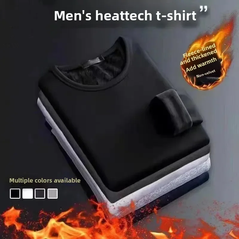 سميكة الصوف جولة الرقبة طويلة الأكمام الرجال قاعدة قميص دافئ سليم صالح الشتاء الملابس الداخلية عارضة نمط تي شيرت أعلى #2