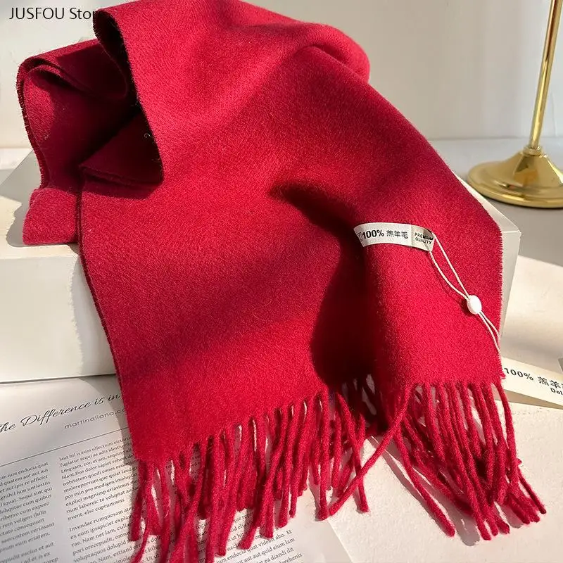 Women Soft Wool Color Block Scarf Versatile Unisex Couple Autumn Winter Warm Neck Wrap Fashion Casual Shawl