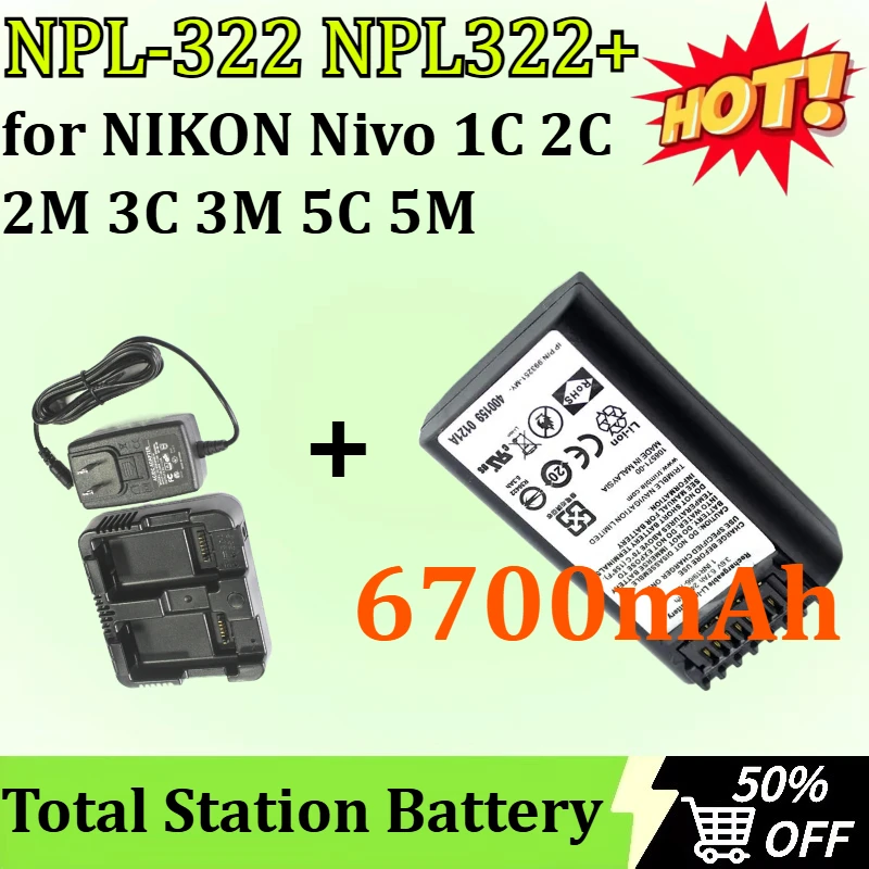New NPL-322 NPL322+ 3.6V 6700mAh CS Total Station Battery for NIKON Nivo 1C 2C 2M 3C 3M 5C 5M Rechargeable Battery