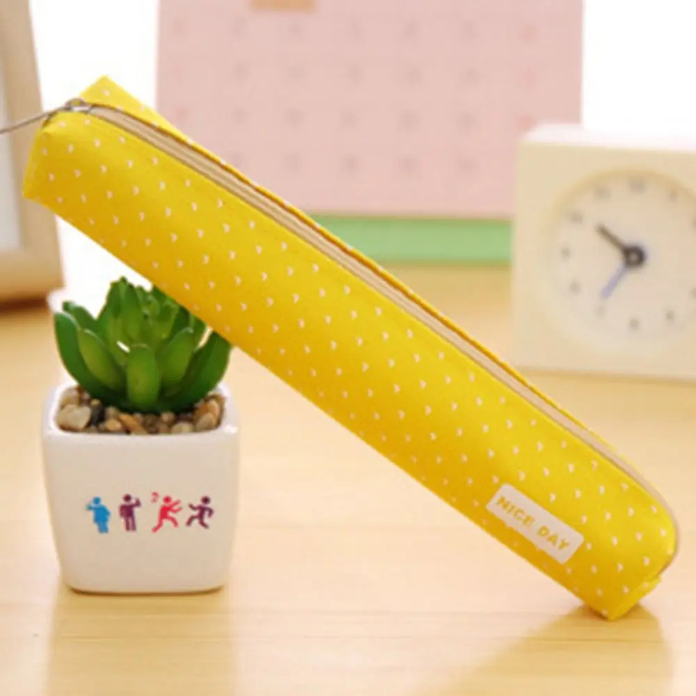 School Supplies Long Strip Pencil Case Candy Color Strip Shape Stationery Pouch Zipper Large Capacity Pens Storage Bag Student