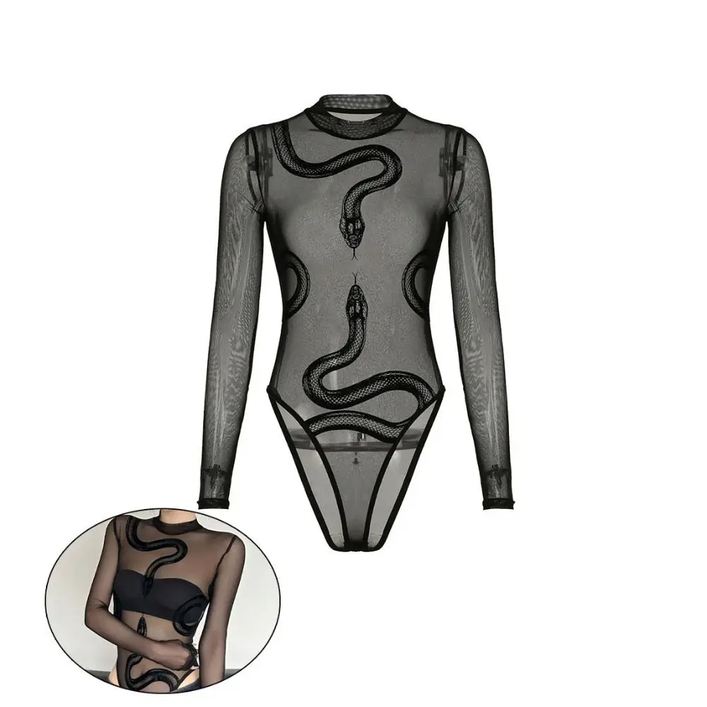 Combinaison serpent en dentelle à manches longues, sans couture, taille haute, maille fine, barboteuse à manches longues, coupe cintrée, body cadeaux