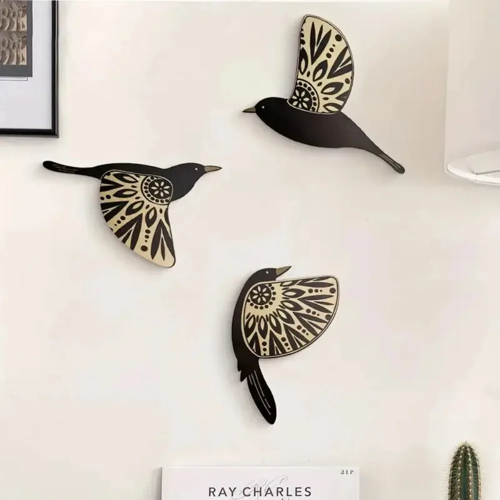 5pcs Wooden Black Bird Wall Decor Art Vintage Gothic Home Decor for Living Room Bathroom Kitchen Decorations Indoor Outdoor Gift - Detail 1