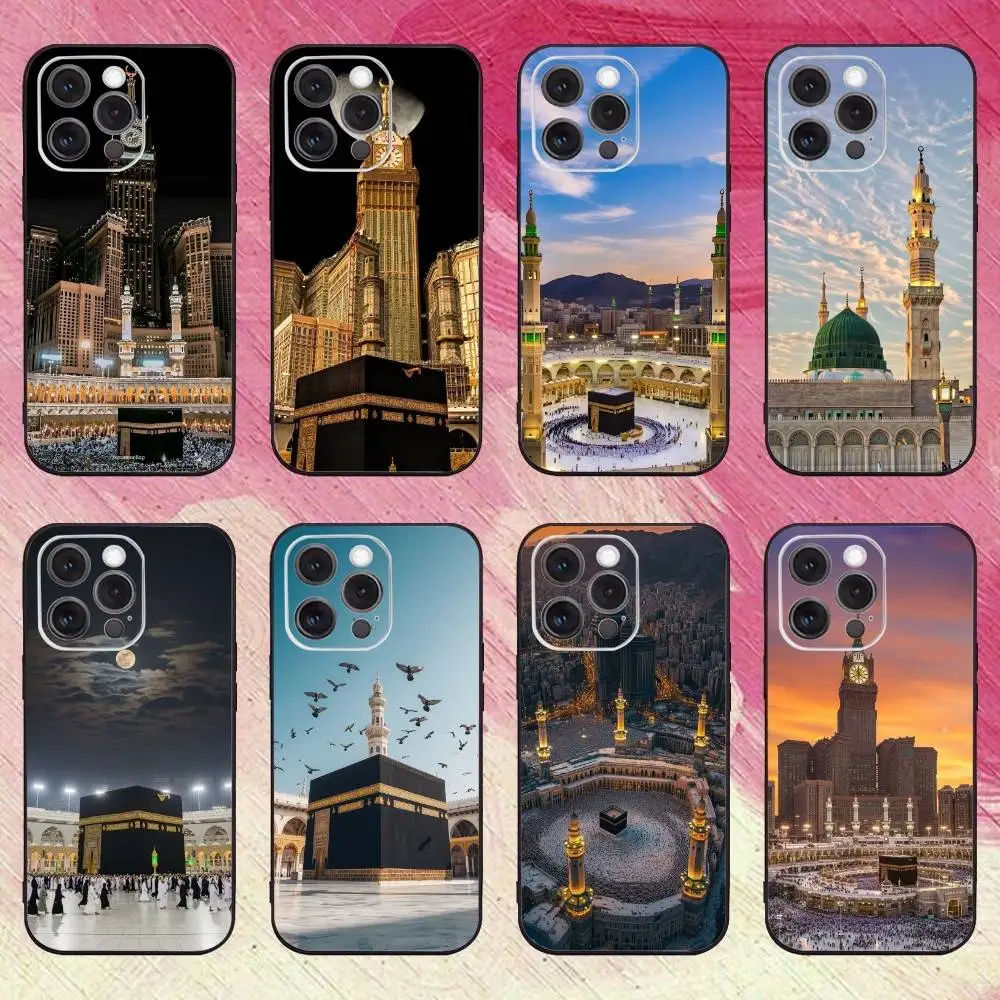 

M-Moslem and k-kaaba Phone Case For iPhone17,16,15,14,13,12,11 Plus,Pro Max Soft Black Cover