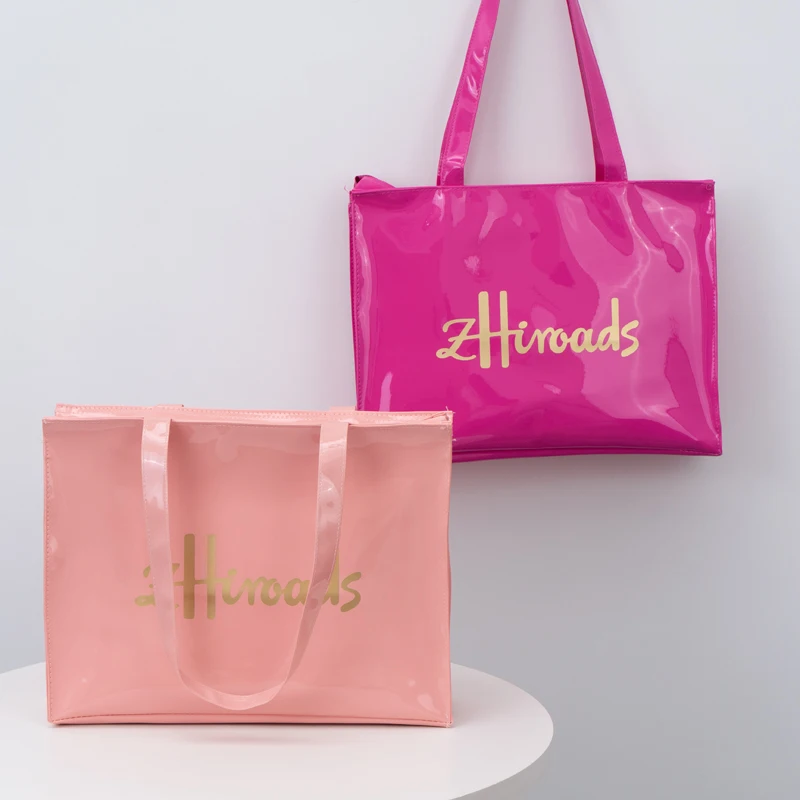 Sacola de compras em PVC para mulheres, couro espelhado, bolsa Lides, moda