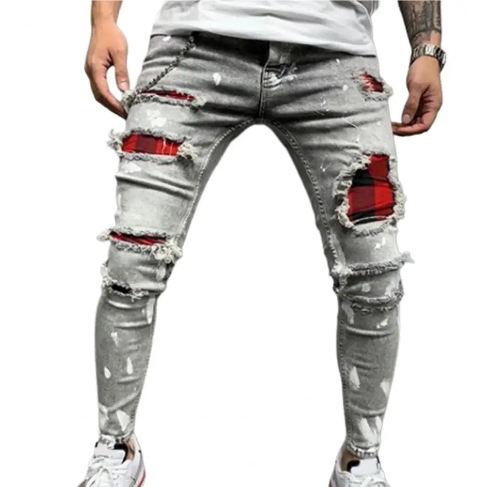   Men Pants Solid Color Ripped All Match Leisure Spring Pants for Club   