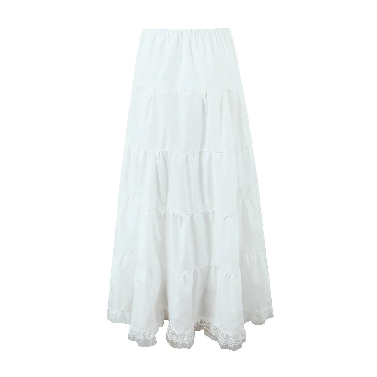 2024 White Spliced Lace Ruched Chest Corset Tank Top + Sexy Women Elastic Waist A-line Midi Long Cake Skirt 2 Pieces Set