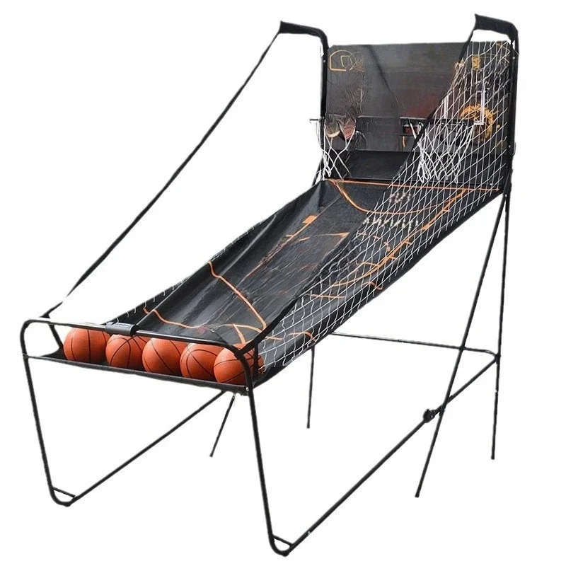 Double basketball machine with automatic electronic scorer, adult children's game folding shooting rack