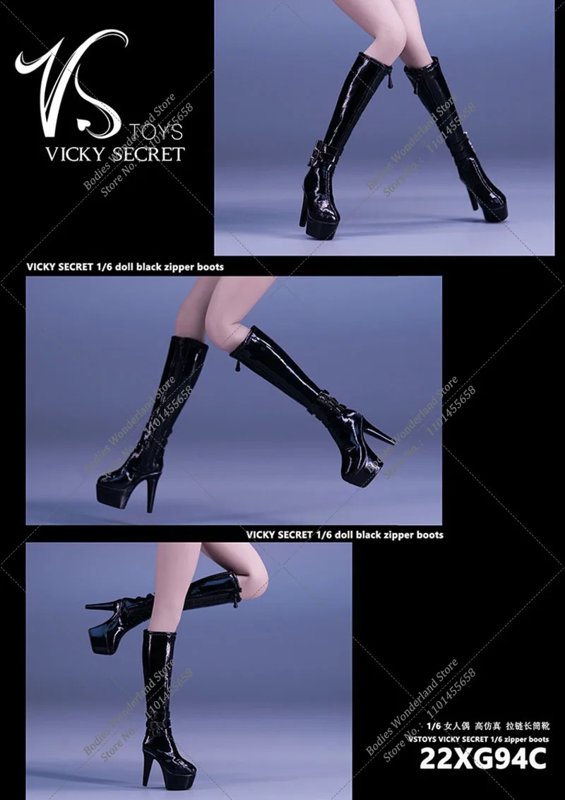 VSTOYS 22XG94 Black White Red 1/6 Women's Zipper Long Boots Hollow Shoes Model Fit 12'' Soldier Action Figure Body Doll