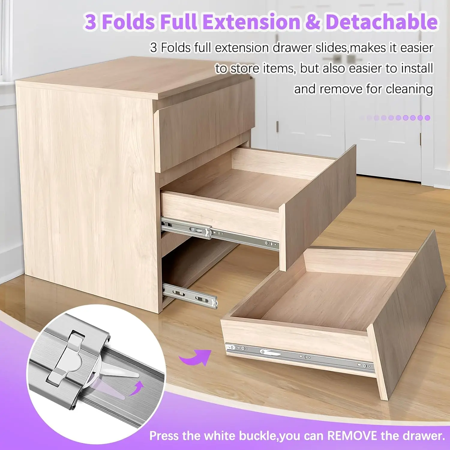 1Pair 304 Stainless Steel H4510 Soft Close Ball Bearing Drawer Slide Anticorrosive Runners Side Mounted Full Extension