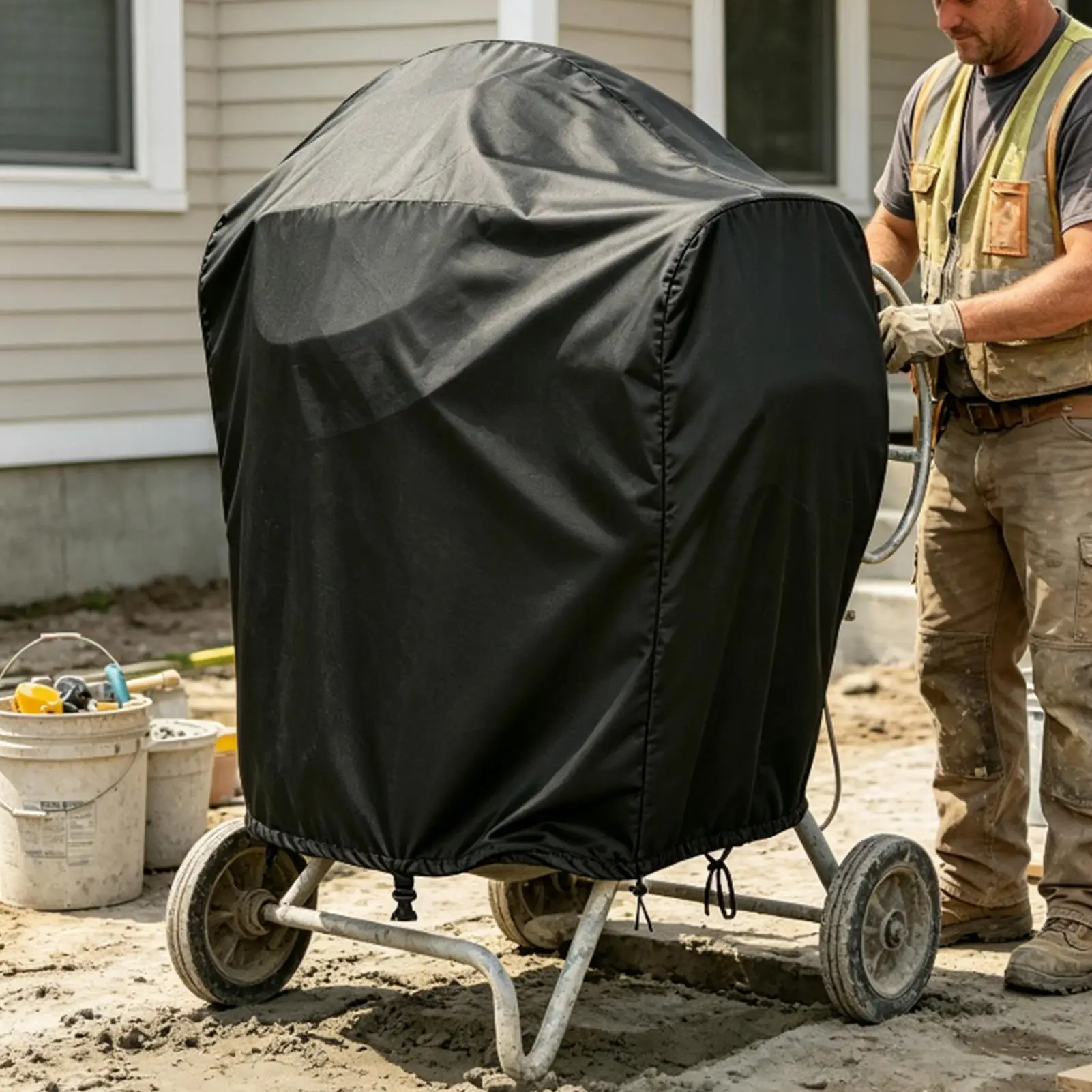 Heavy Duty Concrete Mixer Cover Waterproof Cement Mixer Protector Dustproof Cover for Workshop Garage Backyard Jobsite ﻿