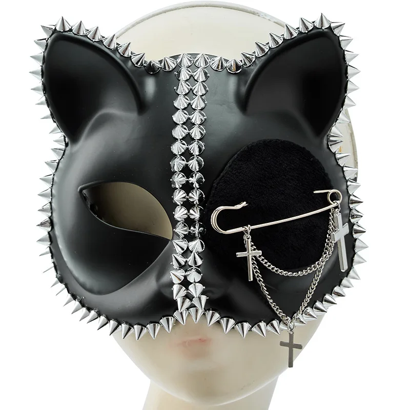 Gothic Venice Fox Cat Girl Mask Punk Heavy Industries Rivet One Eyed Pin Mask Halloween Party Accessories Pirate Mask
