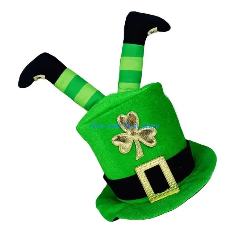 

HX6F STPATRICKS DAY HALL HAT с Shamrock Pattern Green Top Hat с ирландскими ногами для тематического случая Ирландский день