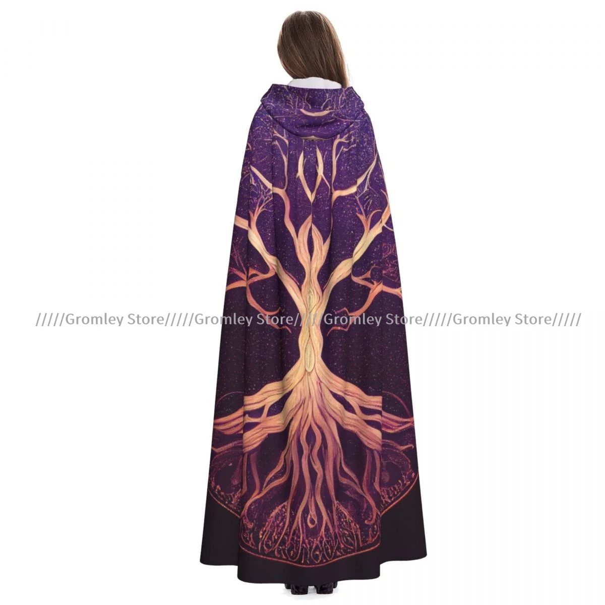 Tree Of Life Yggdrasil Witch Cloak Hooded Cosplay Costume Halloween Adult Long Party Cape