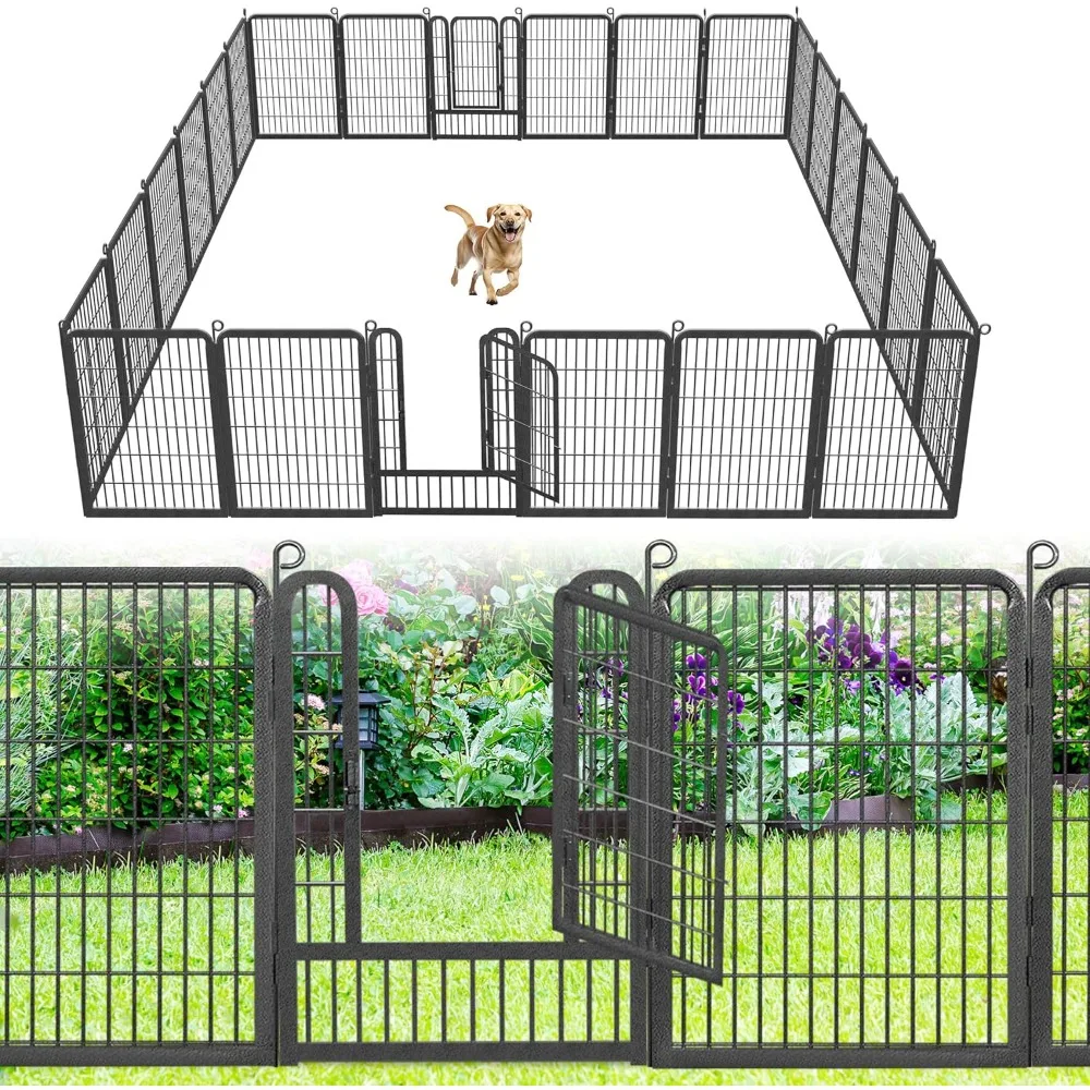 

Garden Fence Decorative Garden Fencing with Gate, 24 Panels Dog Fence 54ft(L) x 40in(H) Garden Border Fencing for Dogs Metal