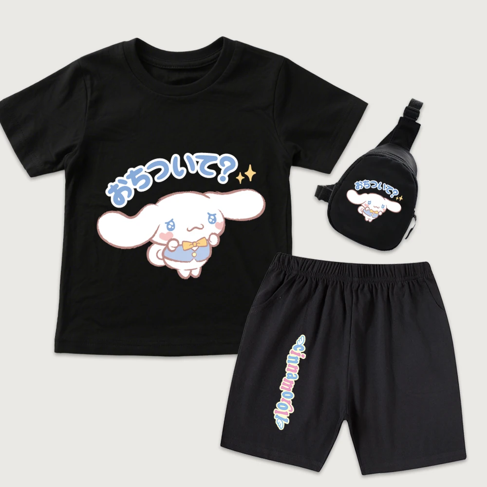 

Детская хлопковая футболка с принтом Cinnamoroll Hold My Hand, шорты, мини-сумка на грудь, комплект из 3 предметов, повседневная летняя одежда для мальчиков и девочек