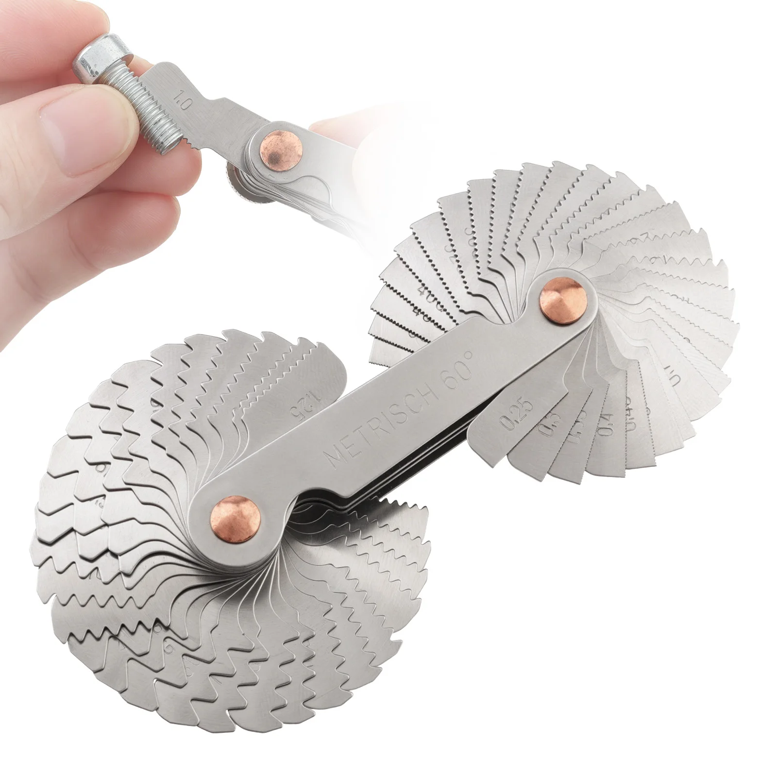 58 Pcs Blade Thread Pitch Gauge Set 55 60 Degree Whitworth Metric US Measuring Gage Screw Thread Pitch Gauge with Metal Nut