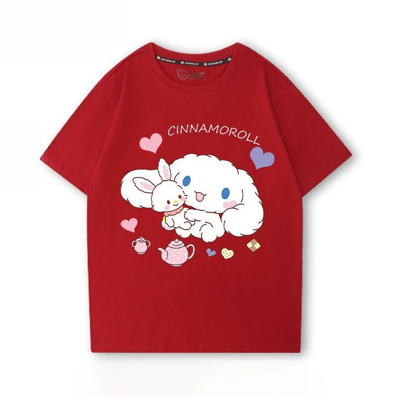 Yuguigou Co Branded Cartoon Printed Children's T-shirt New Pure Cotton Parent-child Outfit Summer Casual Short Sleeved Shirt