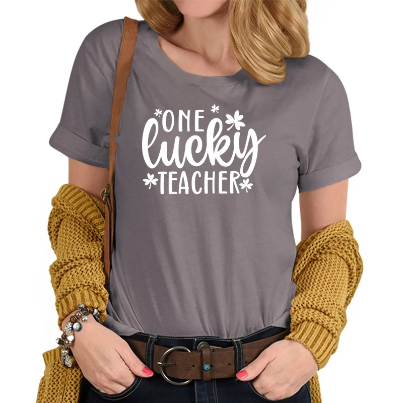 One Lucky Teacher Letter Print Woman T-shirts Best Teacher Gift Round Neck Women's Clothing Teachers Shamrock Graphic T Shirts