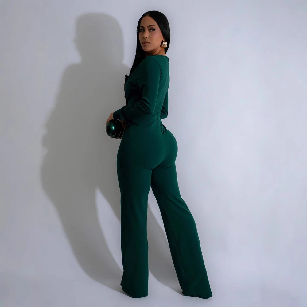 Gold Button Long Sleeve Jumpsuits for Women Spring 2025 Fashion Trends New Arrivals Elegant Tall Girl Clothes One Piece Jumpsuit