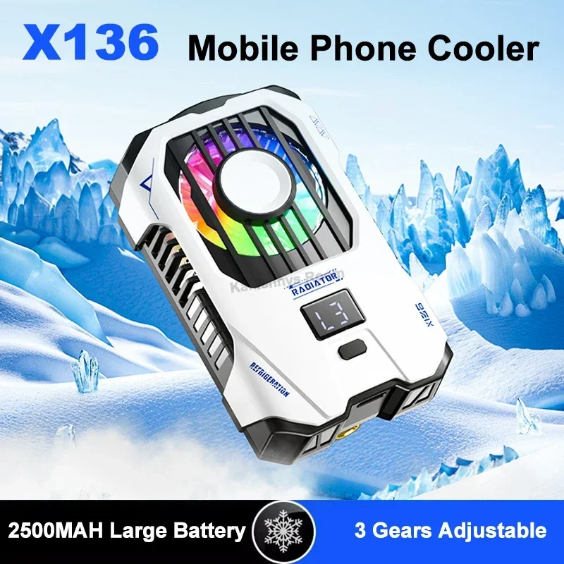 X136 Back Clip Mobile Phone Cooler 2500mAH Semiconductor Cooling Fan Radiator for IOS Android  PUBG Digital Display Game Cooler