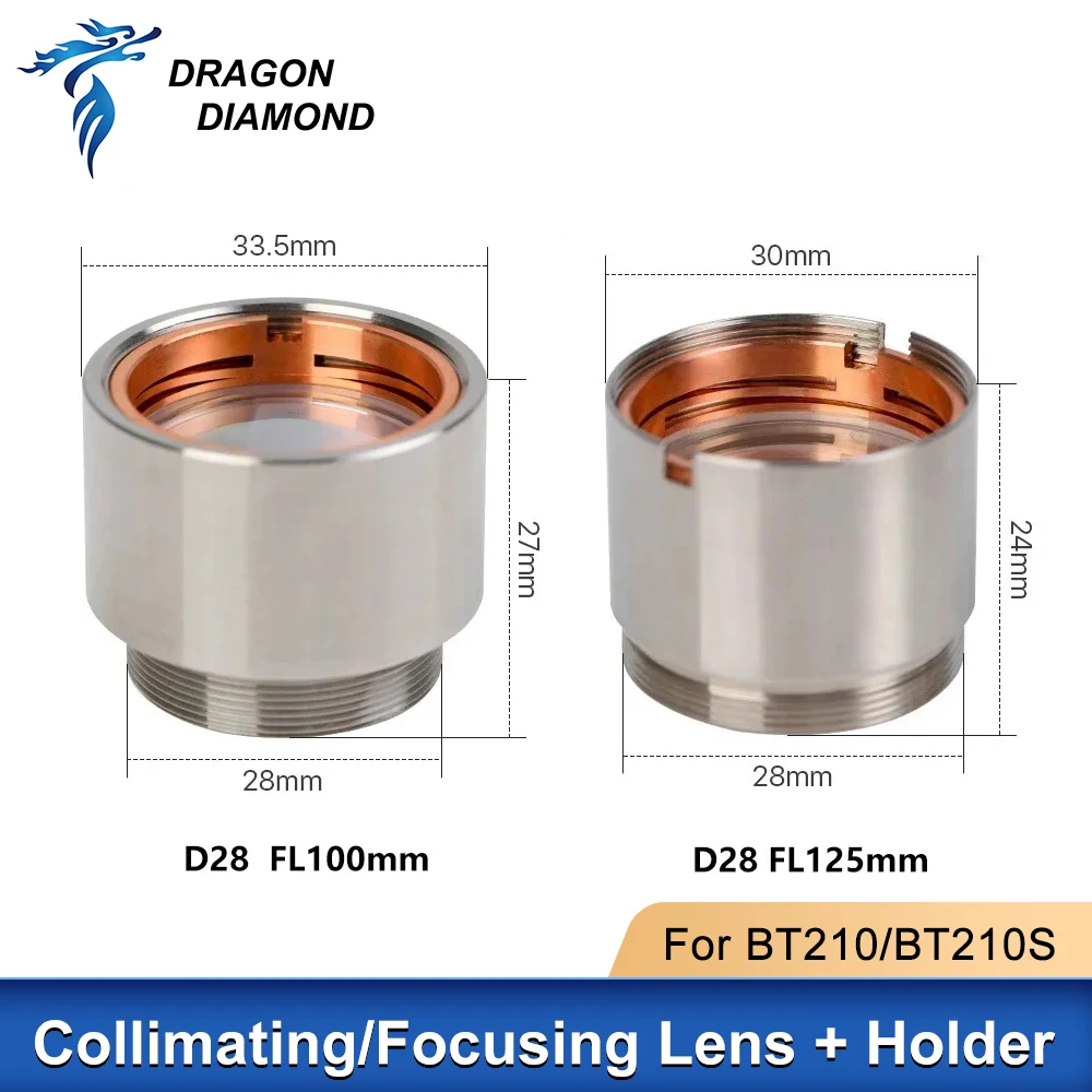 For BT210 BT210S 1.5KW Collimating & Focusing Lens D28 F100 F125mm Focus Lens with Lens Holder for Raytools Laser Cutting Head