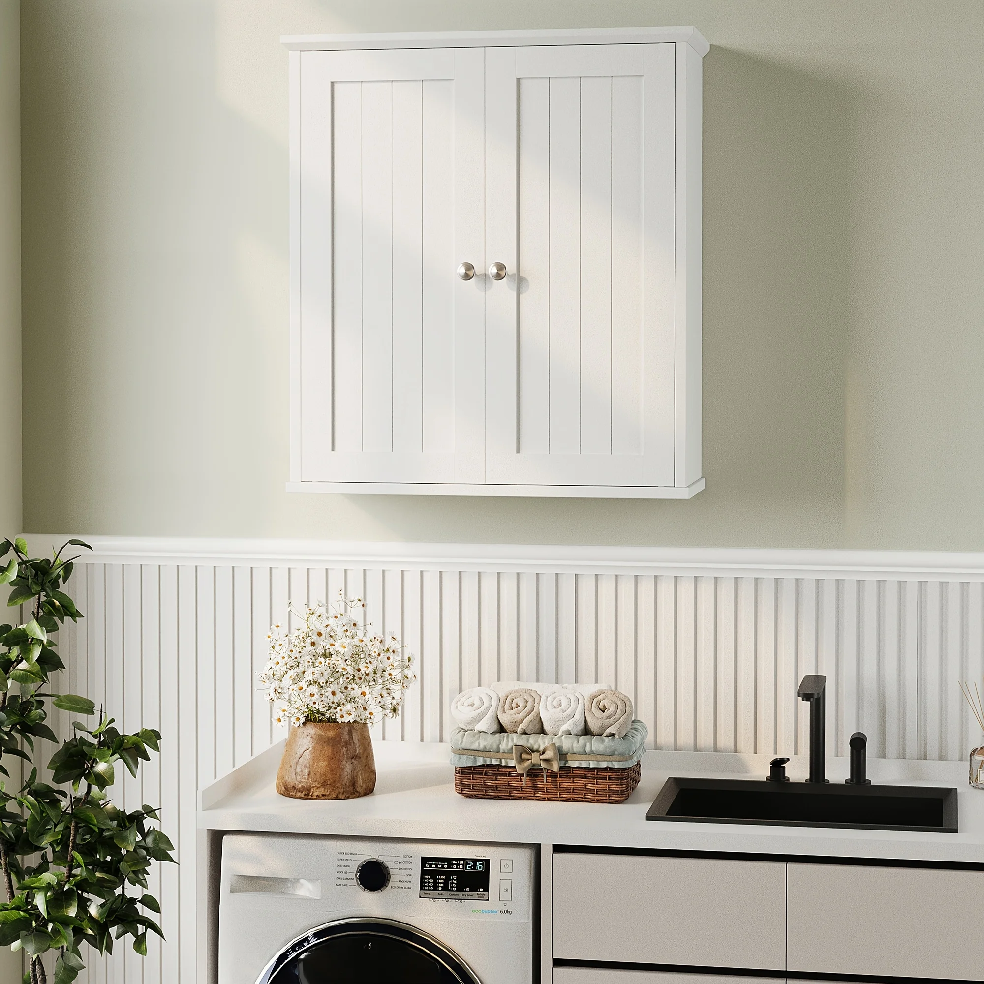 

JY QAQA Bathroom Kitchen Wall Cabinet, Garage Or Laundry Room Wall Storage Cabinet, White Stipple, Linen Tower Bath Cabinet, Cabinet with Shelf