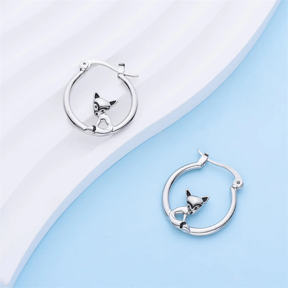 Hanreshe Design New Fox Hoop Earring Trendy Lovely Silver Plated Metal Earrings for Animal Lover Jewelry Birthday Gift