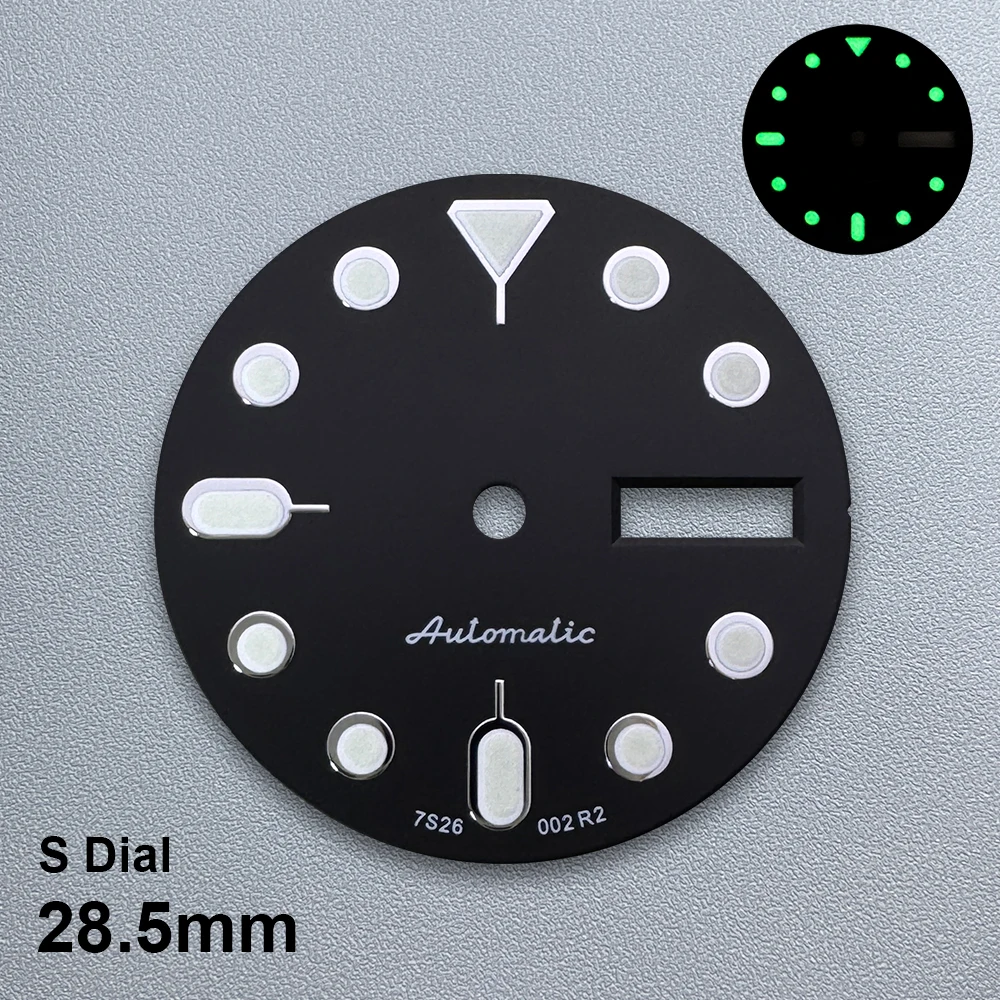28.5mm s5 logotipo skx007 dial fit nh36/4r36 movimento japonês verde luminoso relógio de alta qualidade acessórios modificados