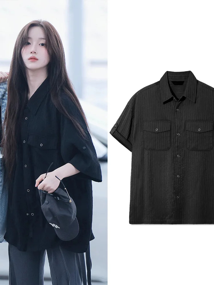 

East Gate 2026 Spring Summer New Style Wuhaiyuan Boyfriend Flip Collar Shirt Korean Loose Fit Pure Color Long Sleeve Button up