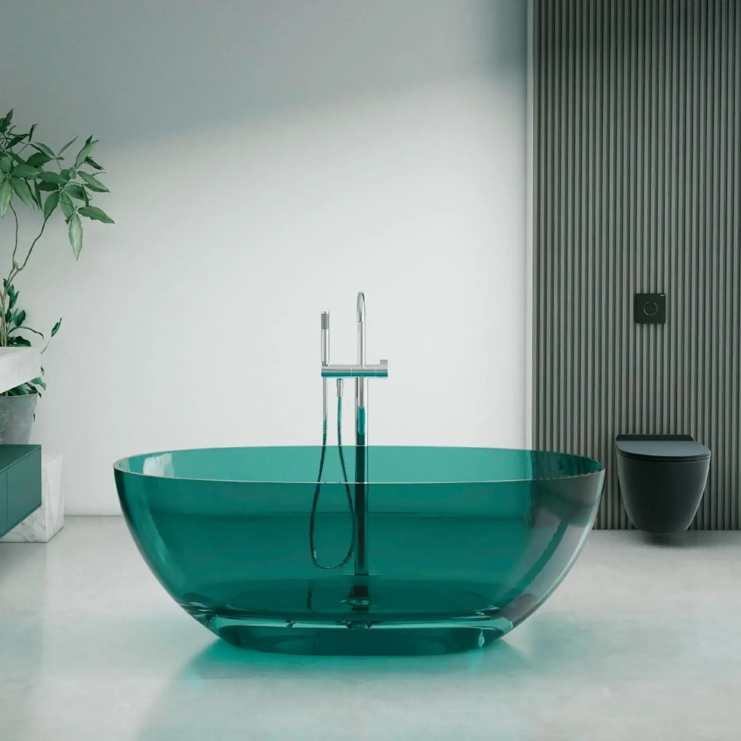 Colorful Crystal Resin Modern Luxury Eco-Friendly Freestanding Spa Bathtub Drainer Integrated Shower Soaking Whirlpool Hotel Use