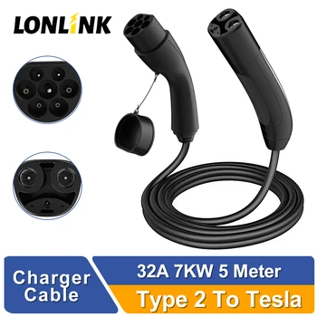 Cable de carga LONLINK tipo 2 a Tesla, conector de cargador de vehículo eléctrico, dispositivos eléctricos para coche, cable cargador ev de 5M para Tesla