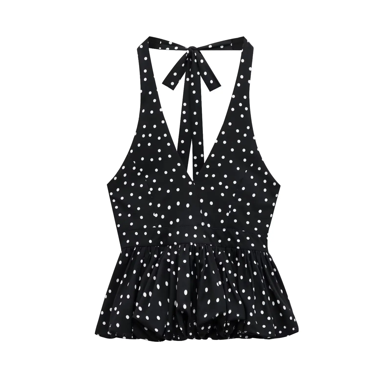 

Jenny&Dave2026 French Retro Polka Dot Sexy Suspender Shirt Top Minimalist Black Halter Neck Backless Sleeveless Blouse Women Top