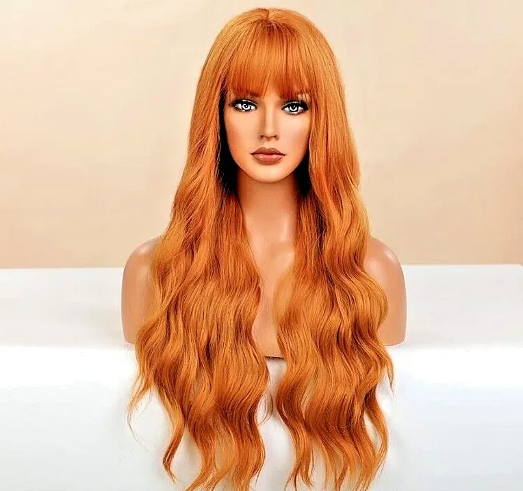 

Парик Pumpkin Spice Girl - Рыжий парик с челкой, длинные волнистые каштановые парики для женщин,