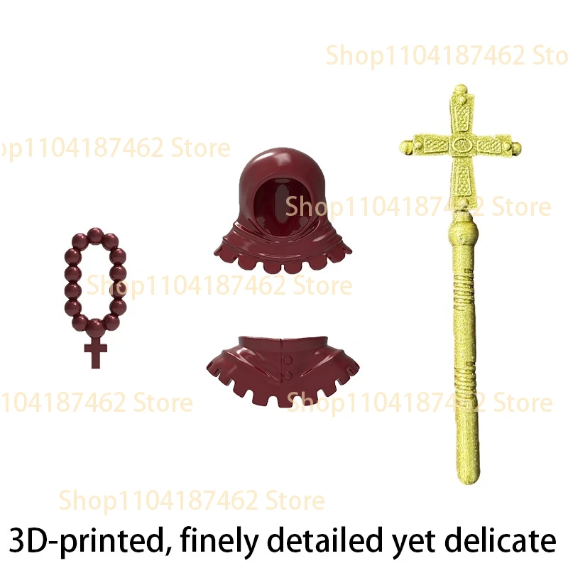MOC Mittelalterliche Bausteine Priesterhut Umhang Scepter Dekorative Perlen Historische Figur Zubehör Kreative DIY Bausteine Spielzeug Geschenke