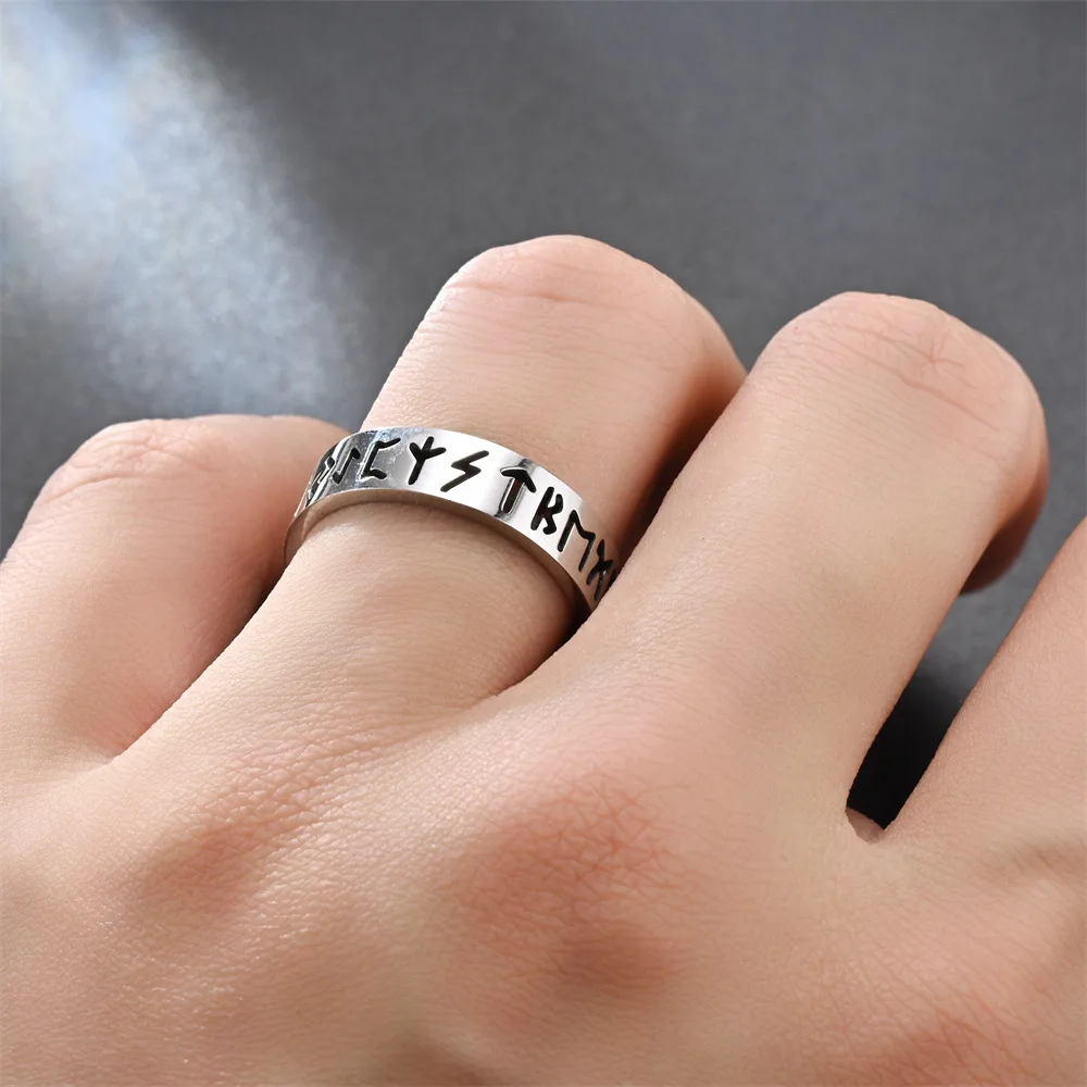 Neue Edelstahl Aushöhlen Ring für Männer Frauen Mode Charme Hohl Rune Design Finger Anti-stress Angst Ringe Großhandel