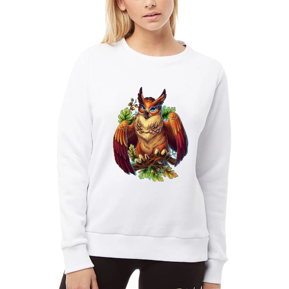 

CLOOCL Women Sweatshirt Cartoon Animal Owl Leaves Stickers Printed Tops Sportshirts Long Sleeve Casual Shirts Unisex Streetwear