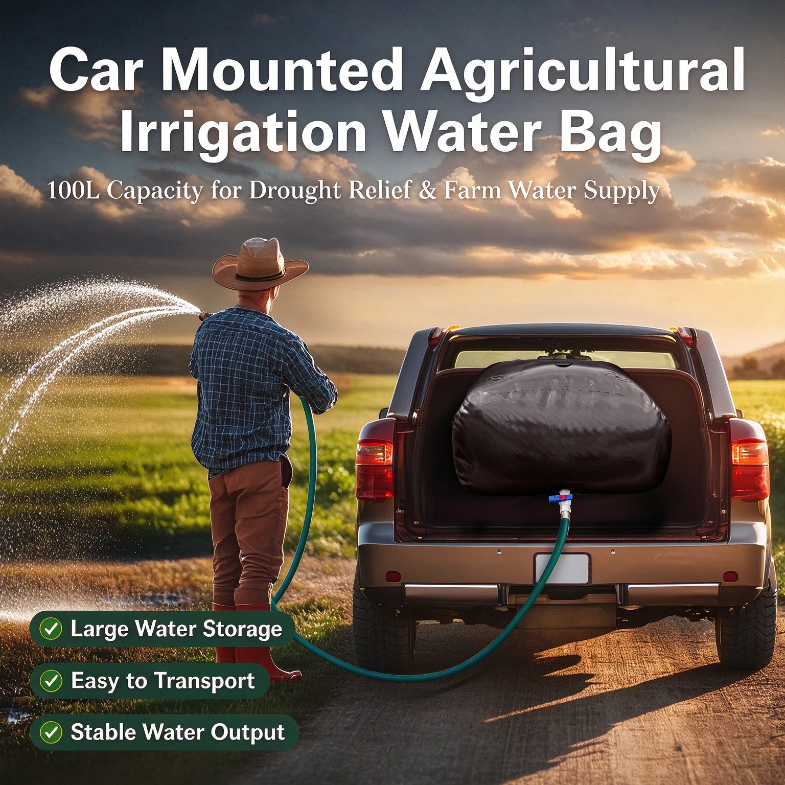 100L Foldable Water Storage Bag TPU Composite Tank Valve Outdoor Camping Garden Farm Irrigation Emergency Flexible Bladder