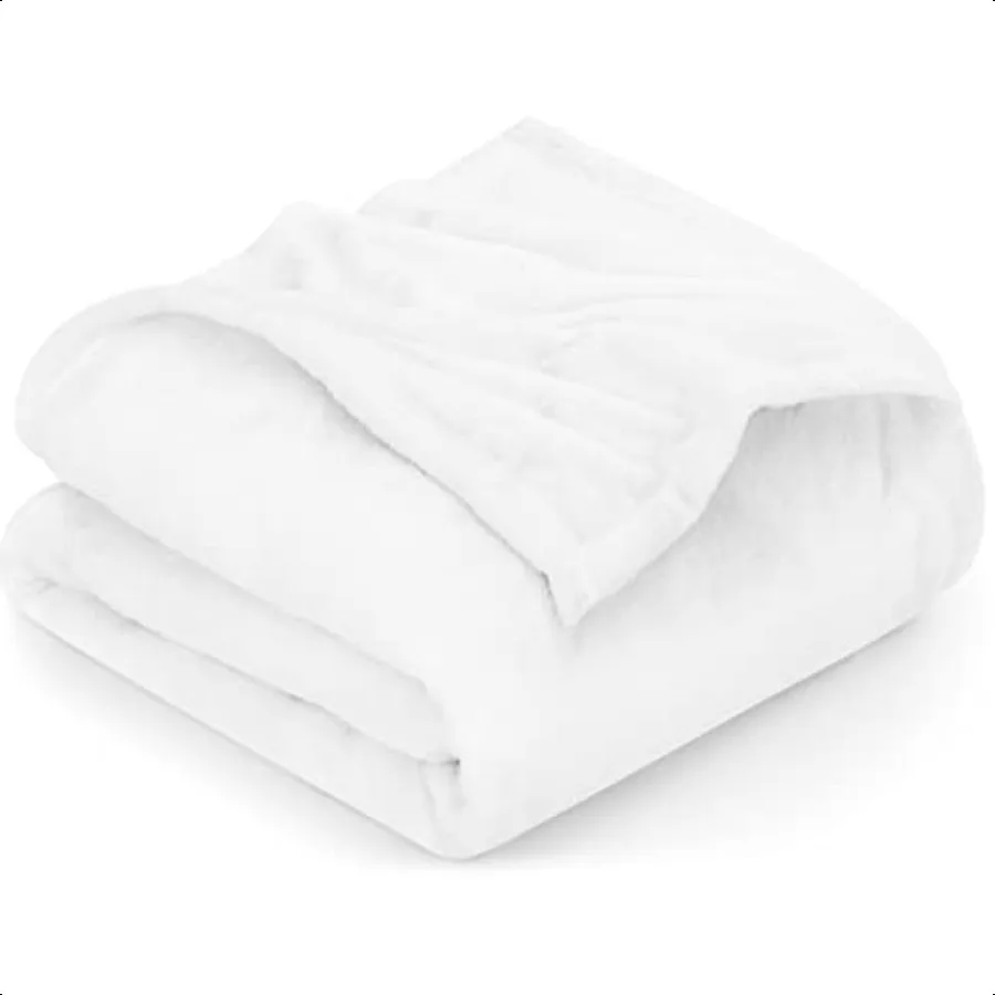 

Fleece Blanket Queen Size White 300GSM Luxury AntiStatic Fuzzy Soft Microfiber Bed Blanket 90x90 Inch