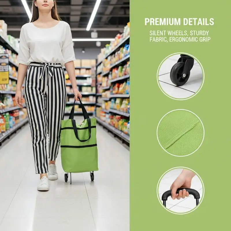 Portable Foldable Shopping Bag With Wheels Trolley Large Reusable Cloth Handbag Tote Bags Supermarket Home Grocery Pull Cart Bag