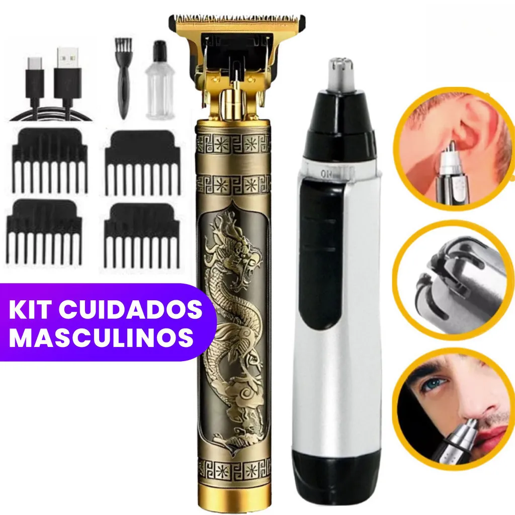 Kit de Barbearia Masculino Completo com Navalha Elétrica, Aparador de Pelos Corporais e Máquina de Cortar Cabelo