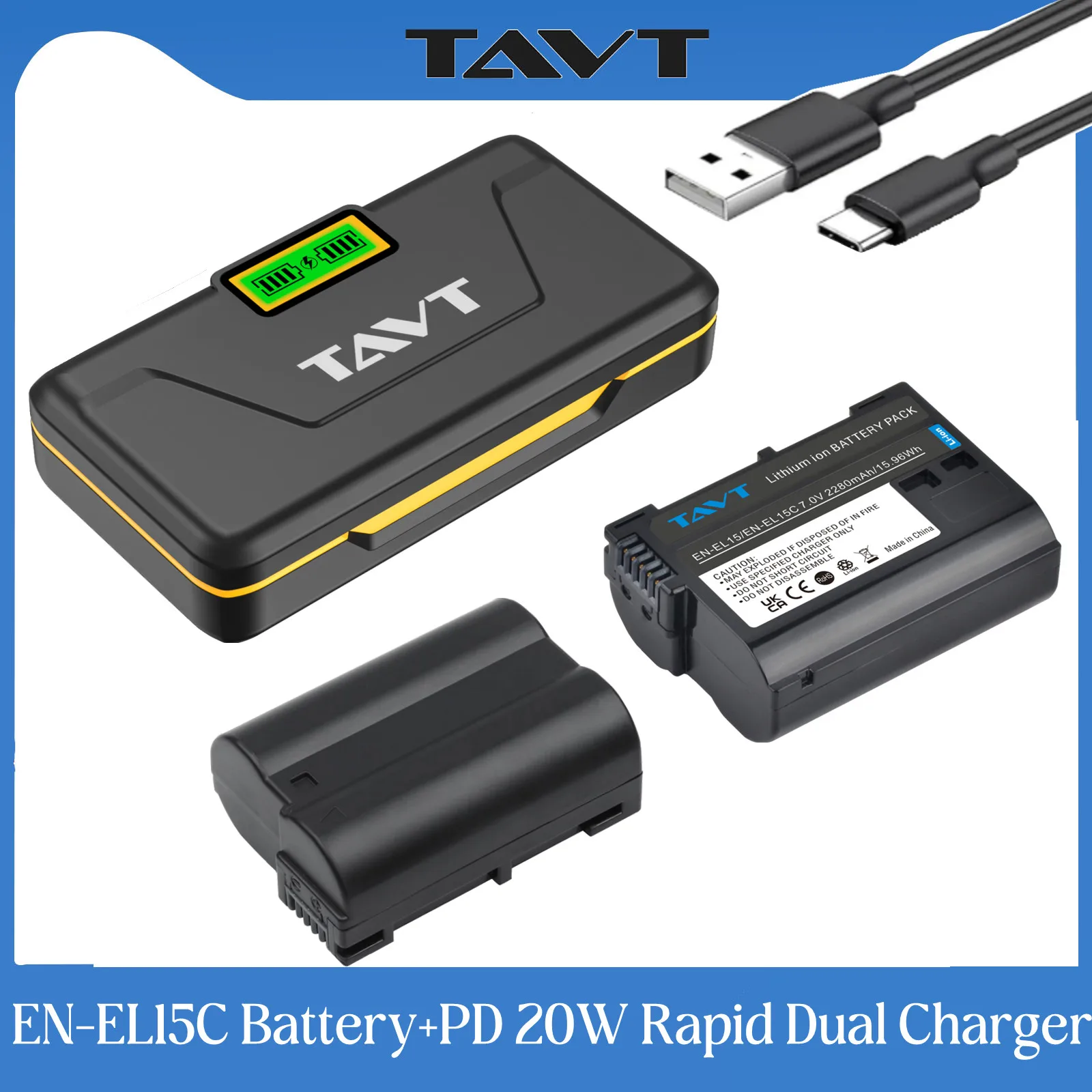 TAVT 2280mAh EN-EL15A EN-EL15C ENEL15C Battery+PD 20W Rapid Dual Charger for Nikon Z5 Z6 Z6 ii Z7 Z8 ZF D600 D610 D800 D810 D500