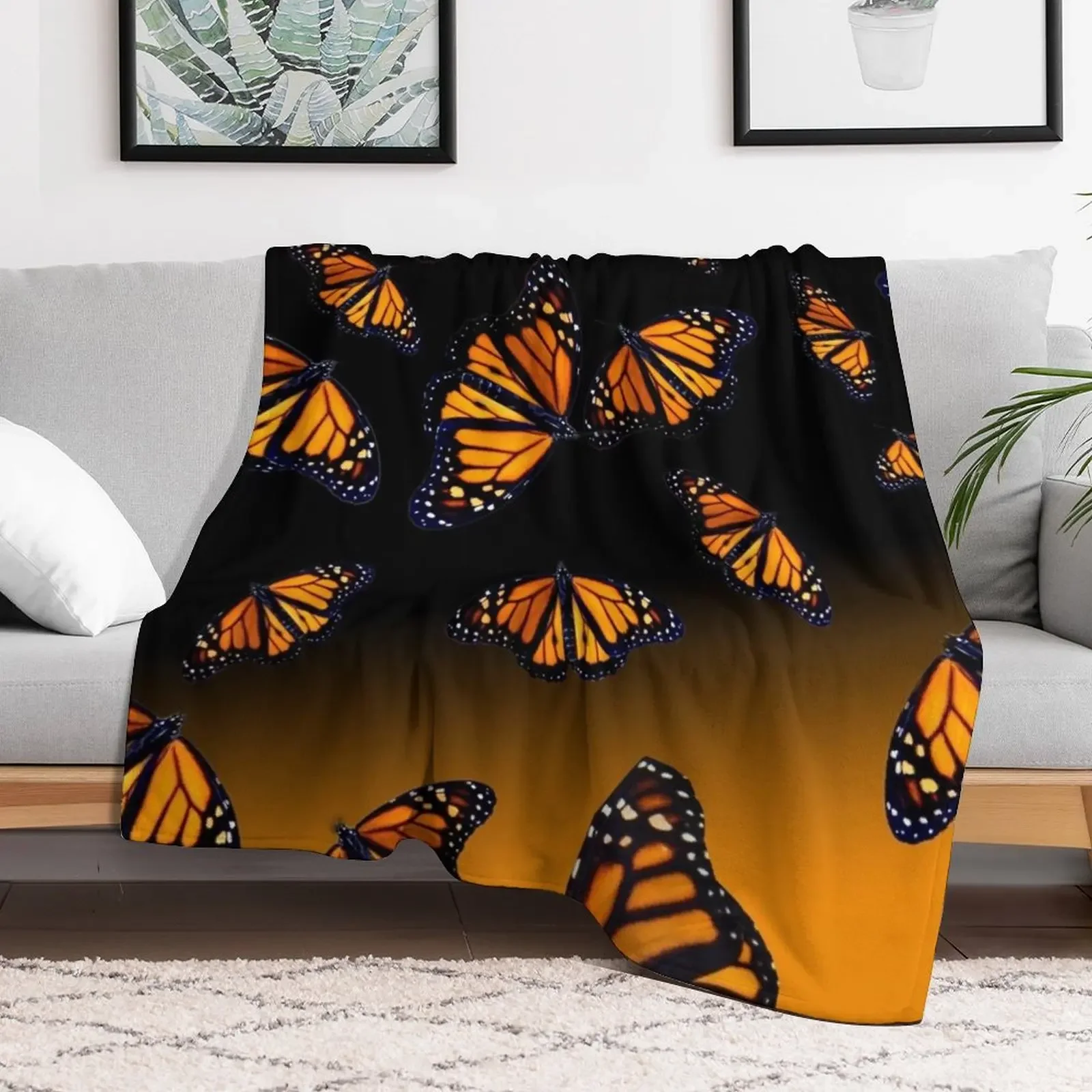 orange monarch butterflys Throw Blanket Hairy Polar Bed covers Heavy Blankets