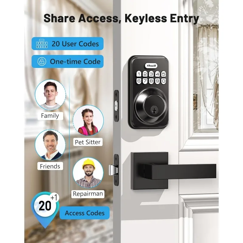 Keyless Entry Door Lock with 2 Lever Handles,Zowill Electronic Keypad Deadbolt, Auto-Locking,Anti-Peeping Password,Digital Smart